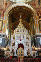 Fototapeta na wymiar Interior of the Cathedral of Christ the Savior with the main altar. Moscow. Russia