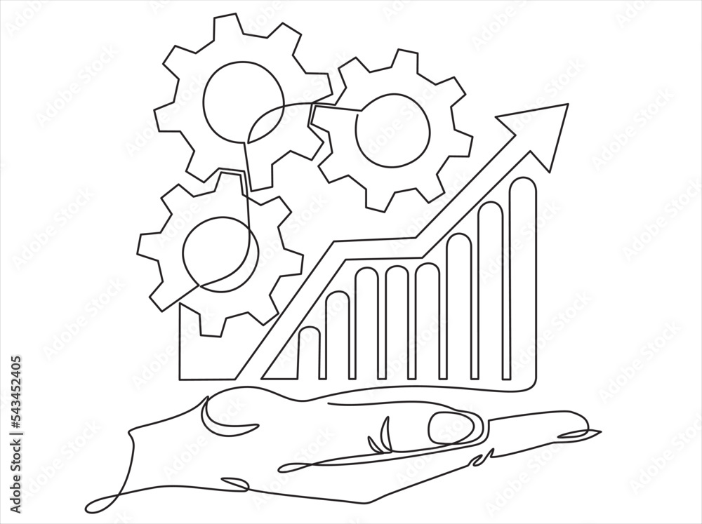 Aufkleber continuous line drawing of a hand showing growth graph
