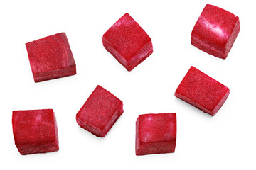 pieces of beetroot isolated on white background. clipping path. top view