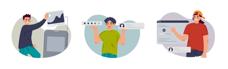 Set men are designers of mobile applications and websites. Ui ux designer arrangement interface elements. Vector illustration flat style