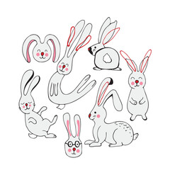 Circle of cute vector graphic little rabbits. Chinese 2023 year symbol, Cute bunny. Year of hare. Cartoon mascot. Smiling adorable character. Cute illustration of wild forest animal isolated 
