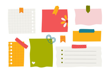 Paper sticker various notes are personal. Accessories for organizing documents. Vector illustration in a flat style