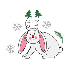 Cute Christmas graphic little rabbit. New Year.  Chinese 2023 year symbol. Year of hare. Cartoon mascot. Smiling adorable character. Cute illustration of wild forest animal
