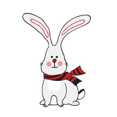 Cute Christmas graphic little rabbit. New Year.  Chinese 2023 year symbol. Year of hare. Cartoon mascot. Smiling adorable character. Cute illustration of wild forest animal
