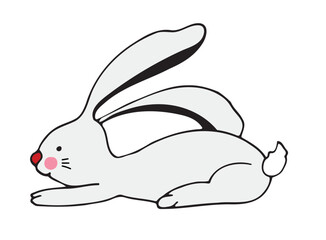 Cute Little rabbit. New Year.  Chinese 2023 year symbol. Year of hare. Cartoon mascot. Smiling adorable bunny character. Cute illustration of wild forest animal