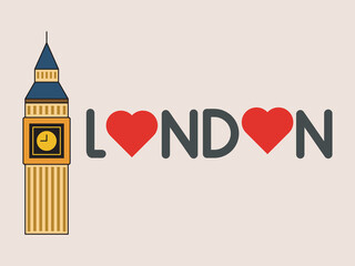 vector illustration of big ben clock in london. with a heart symbol, suitable for design projects, stickers, craft ornaments, souvenir elements, t-shirt screen printing designs and others