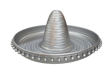 Hat silver sombrero isolated on a white background, 3d render