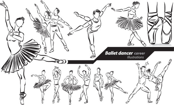 ballet dancer career profession work doodle design drawing vector illustration