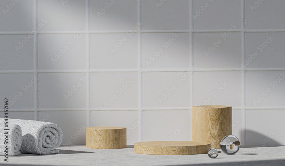 Poster 3d background products display podium scene. background 3d rendering with podium. stand to show cosmetic products. Stage showcase on pedestal display white studio. 3d rendering illustration