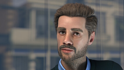 Naklejka premium senior man forty years old with beard on city building background portrait 3D illustration