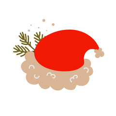 Vector illustration of Santa Claus hat Design. Drawn by hand. Christmas composition for postcard, poster, banner