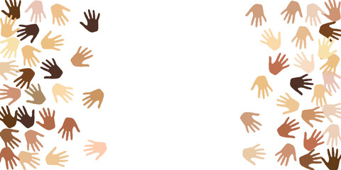Human hands of various skin tone silhouettes. Crowd concept. Cosmopolite