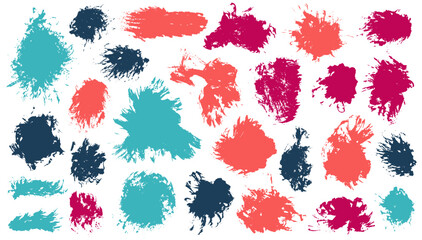 Ink rough daub mega pack. Hand drawn smudge blotch vintage shapes. Splodge splash web sticker backdrop set. Daub paint blots design.