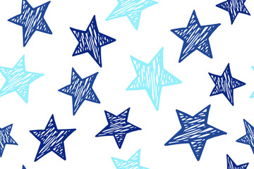 Scribble stars grunge vector seamless pattern. Cosmos background.
