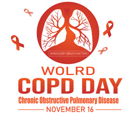 World COPD Day Wallpaper with lungs and ribbon in the background. Chronic Obstructive Pulmonary Disease Day backdrop