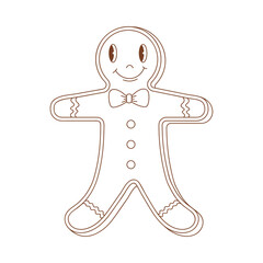Coloring page outline of Christmas gingerbread man. Outlined sweet traditional cookie. Coloring vector book antistress for adult and kids.