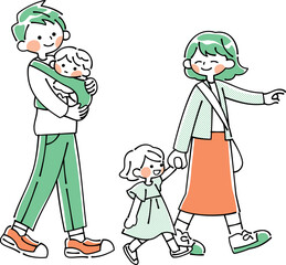 歩く家族
