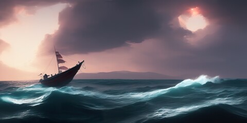 Pintura al oleo de océano con olas de tormenta