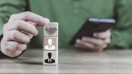 resources human concept HR service worker using sales glasses There is an icon of working age to identify potential people to work effectively. organizational guidelines