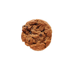 American chocolate chip cookie isolated on white background, top view, copy space, flat lay.