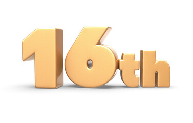 happy anniversary number 16th gold 3d render