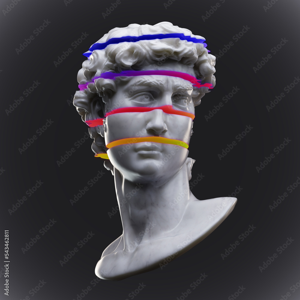 Aufkleber abstract digital illustration from 3d rendering of white marble classical bust colorful sliced in mu