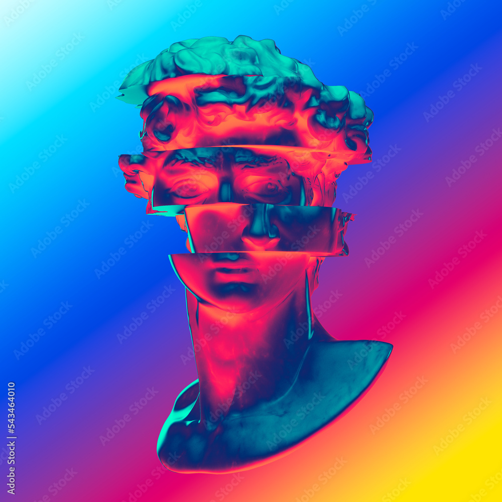Fototapete abstract digital illustration from 3d rendering of white marble classical bust sliced in multiple di