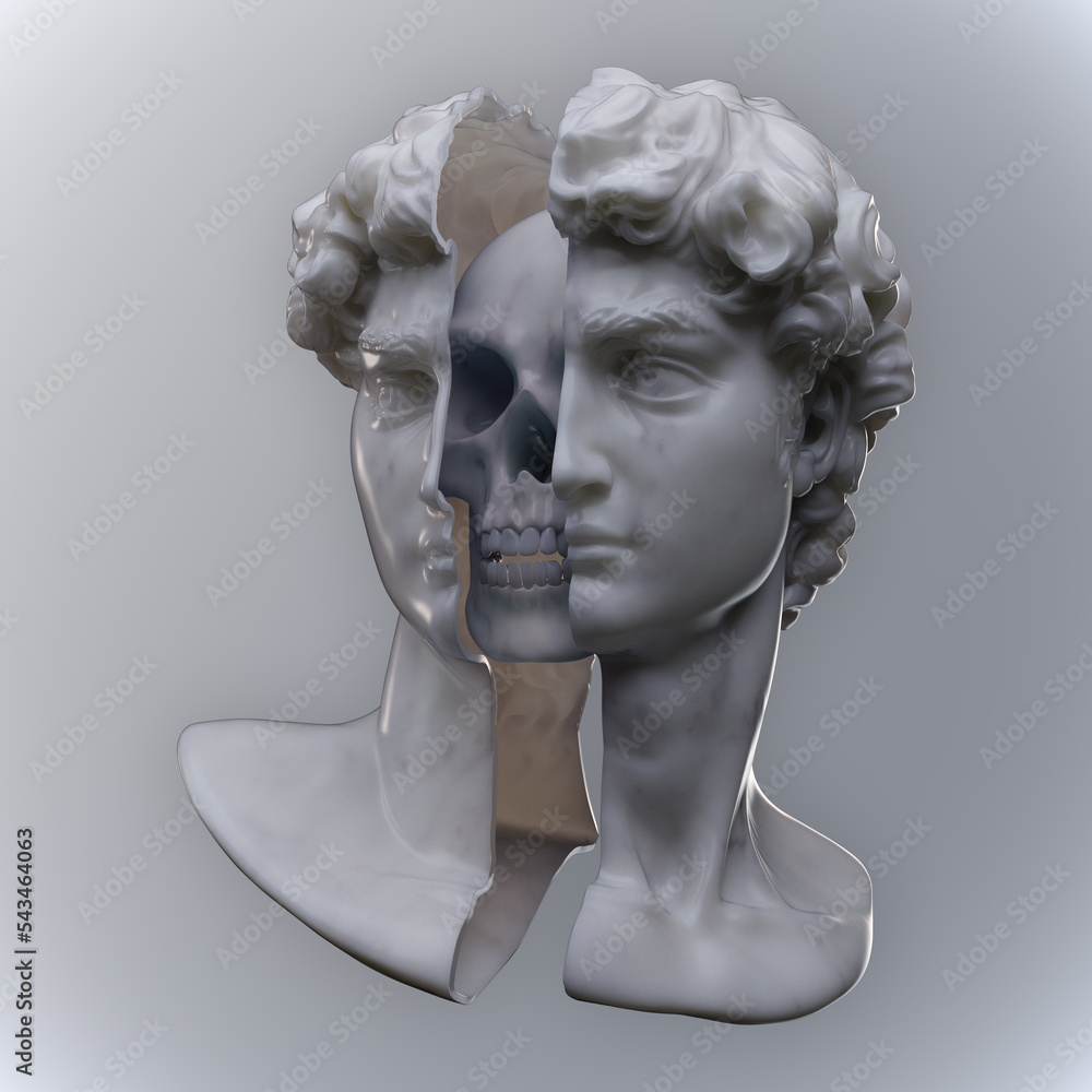 Fototapete abstract anatomic concept illustration from 3d rendering of a marble classical head bust sliced open