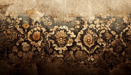 Aged worn antique background design with flower motives