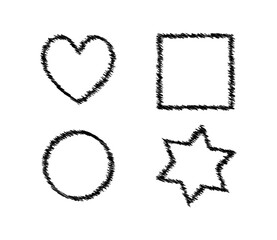 circle scratch brush draw abstract decoration vector isolated paint round heart star square