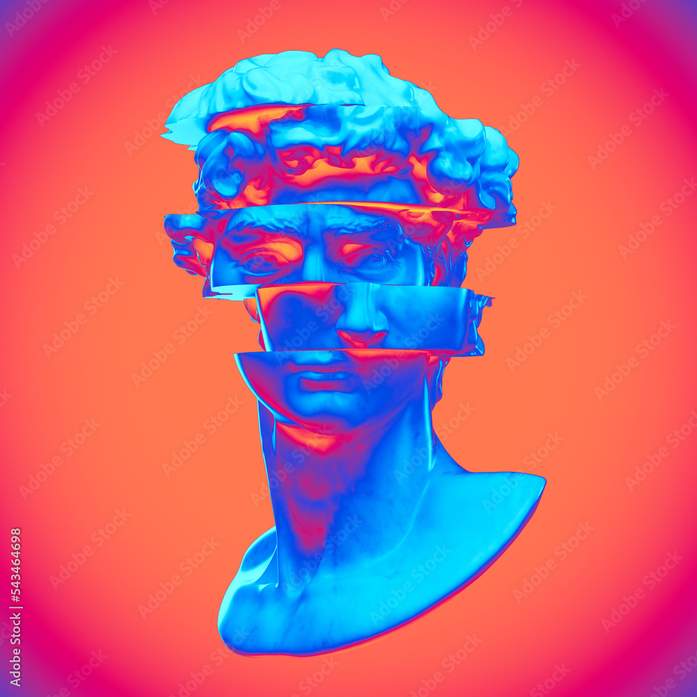 Fototapete abstract digital illustration from 3d rendering of white marble classical bust sliced in multiple di