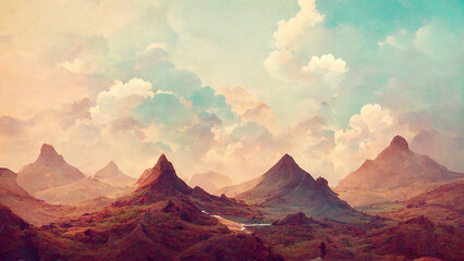 Fototapeta premium landscape, nature, mountains, sky, clouds, fantasy, digital illustration