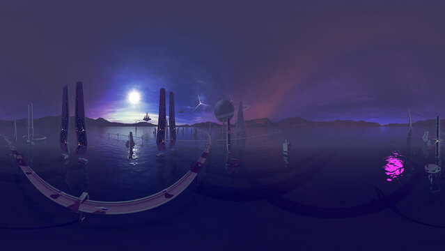 Panoramic rendering of an alien planet