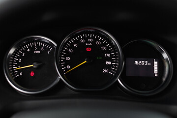 Dashboard close up, car interior, white light