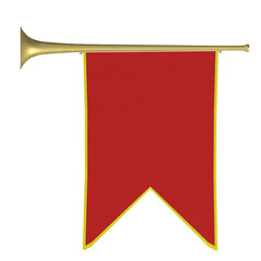 3d rendering illustration of a small medieval trumpet with banner - obrazy, fototapety, plakaty