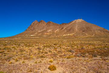 Autumn high desert arid landscape with the Sandia Mountains in Albuquerque, New Mexico, USA