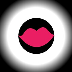 Creative pink lips art on round shaped black and white background