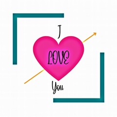 I love you text written on heart shaped pink love element with white background