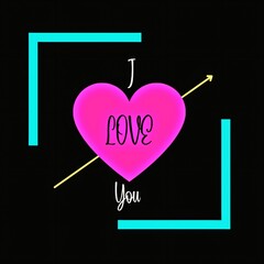 I love you text written on heart shaped pink love element with black background