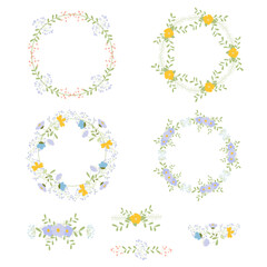 Collection of decorative frames, wreaths with flowers