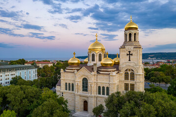 Fototapeta na wymiar Aerial view of The Cathedral of the Assumption in Varna, Bulgaria.