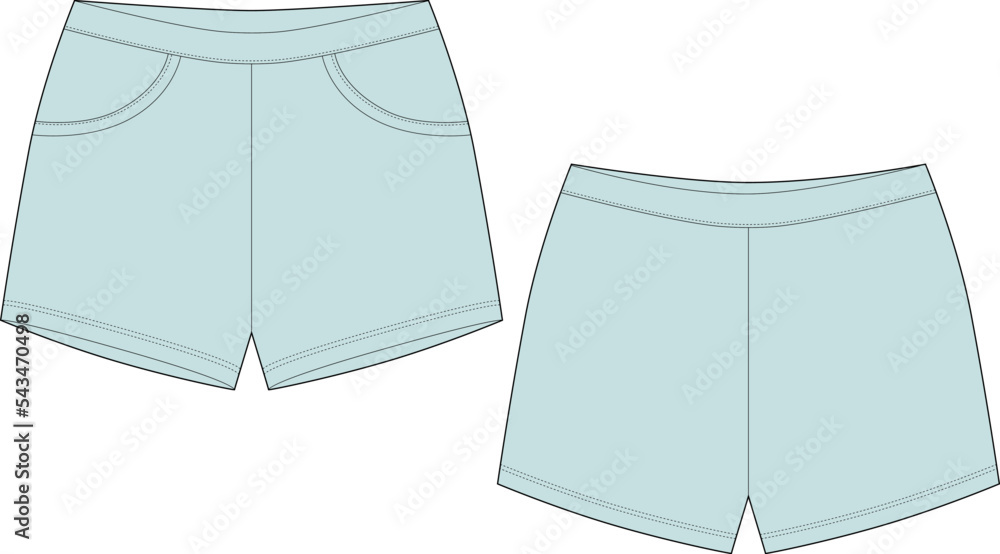 Wall mural Technical sketch sleep shorts pants design template. Mint color. Elastic sport shorts.