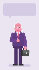 Old businessman holding suitcase and showing thumbs up