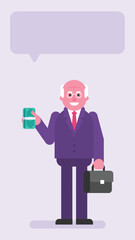 Old businessman holding suitcase and wad money