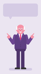 Old businessman pointing fingers and smiling