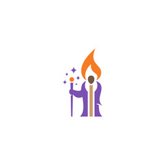 Magician combination with a burning match. Logo design.