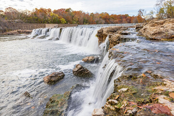 Overcast view of the fall color of Grand Falls
