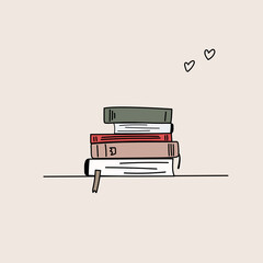 cute illustration i love books with stack of books