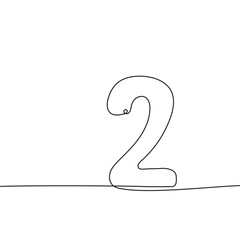 Number 2 drawn by hand with continuous line. Vector icon two in sketch style.