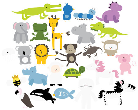 set of animal alphabet elements for flashcards a-z